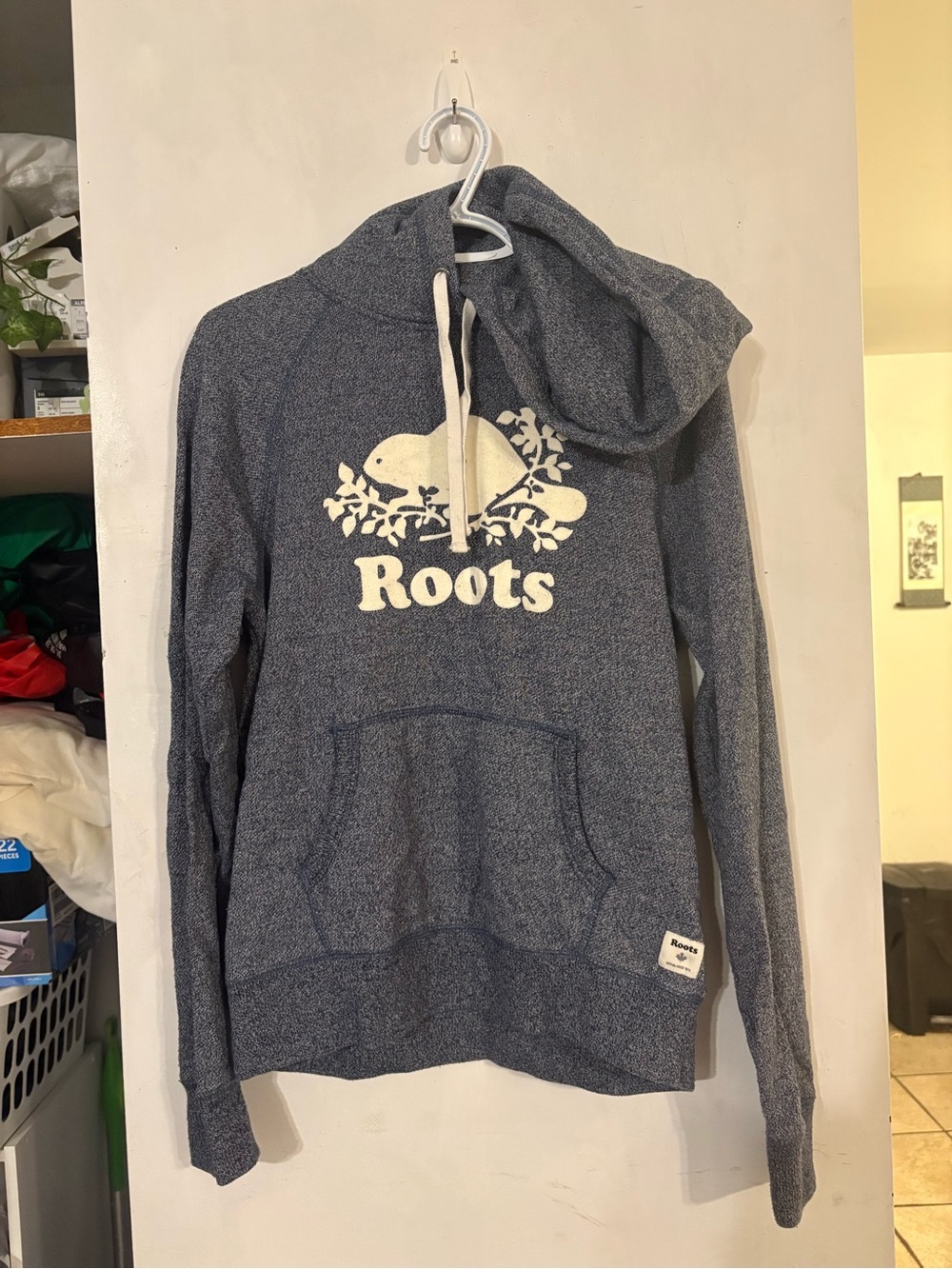 Roots Heather Navy Beaver Logo Pullover Hoodie